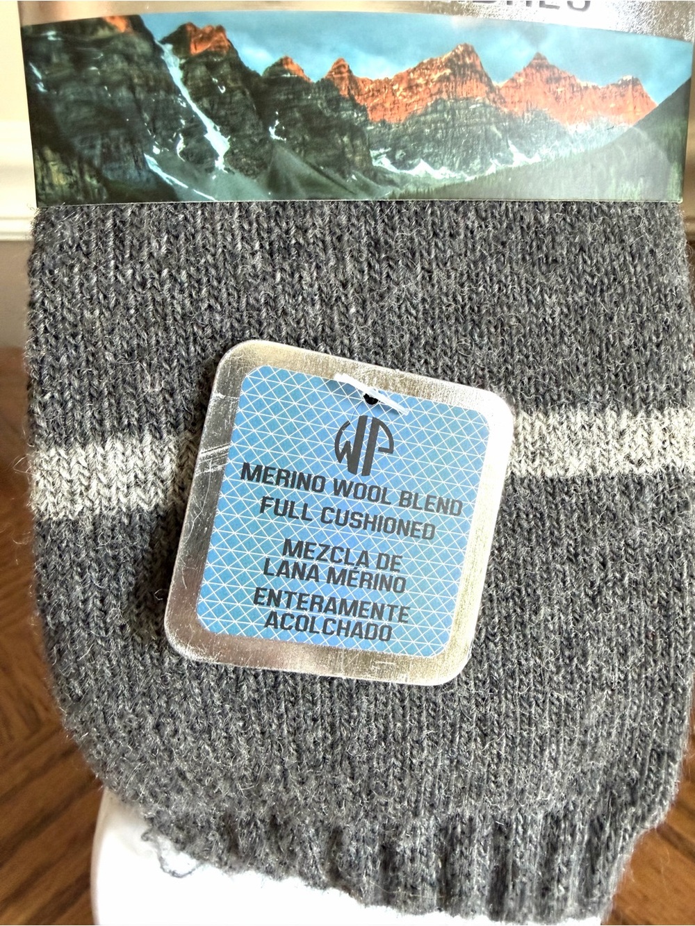 Wear proof NWT Men’s Grey Merino Blend Crew Socks with Teal Stripe - Size 10-13 - Picture 3 of 7